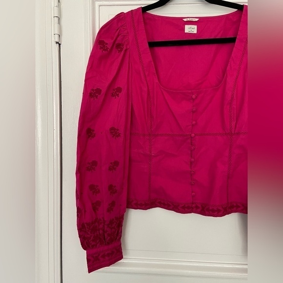 NWT Aritzia Wilfred Pink Puff Long Sleeve Bohemian Palo Santo Embroidered Top - Picture 2 of 16